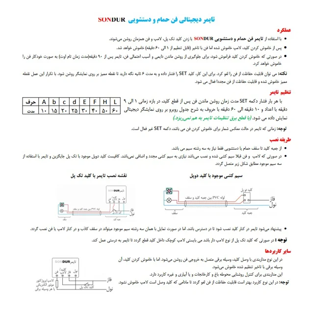 تایمر فن حمام و دستشویی SONDUR